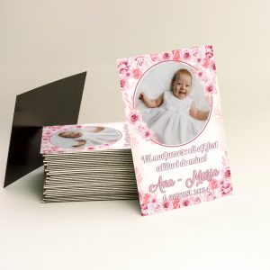 Magnet mărturie botez – Flori roz